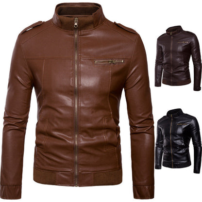 Herren Lederjacke Übergangsjacke Stehkragen Modern - BerlinGlamour