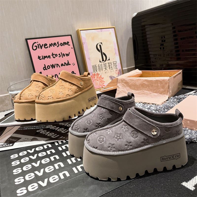 Damen Clogs Plattform Schuhe mit Reliefdesign und verstellbarem Riemen