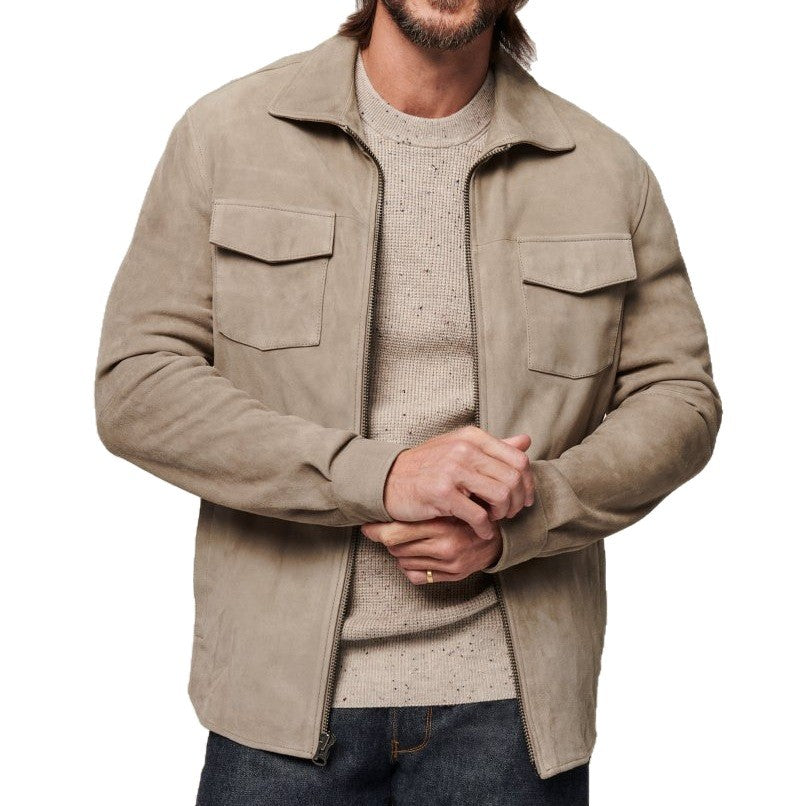 Herren Lederjacke Elegant Wildleder mit Brusttaschen