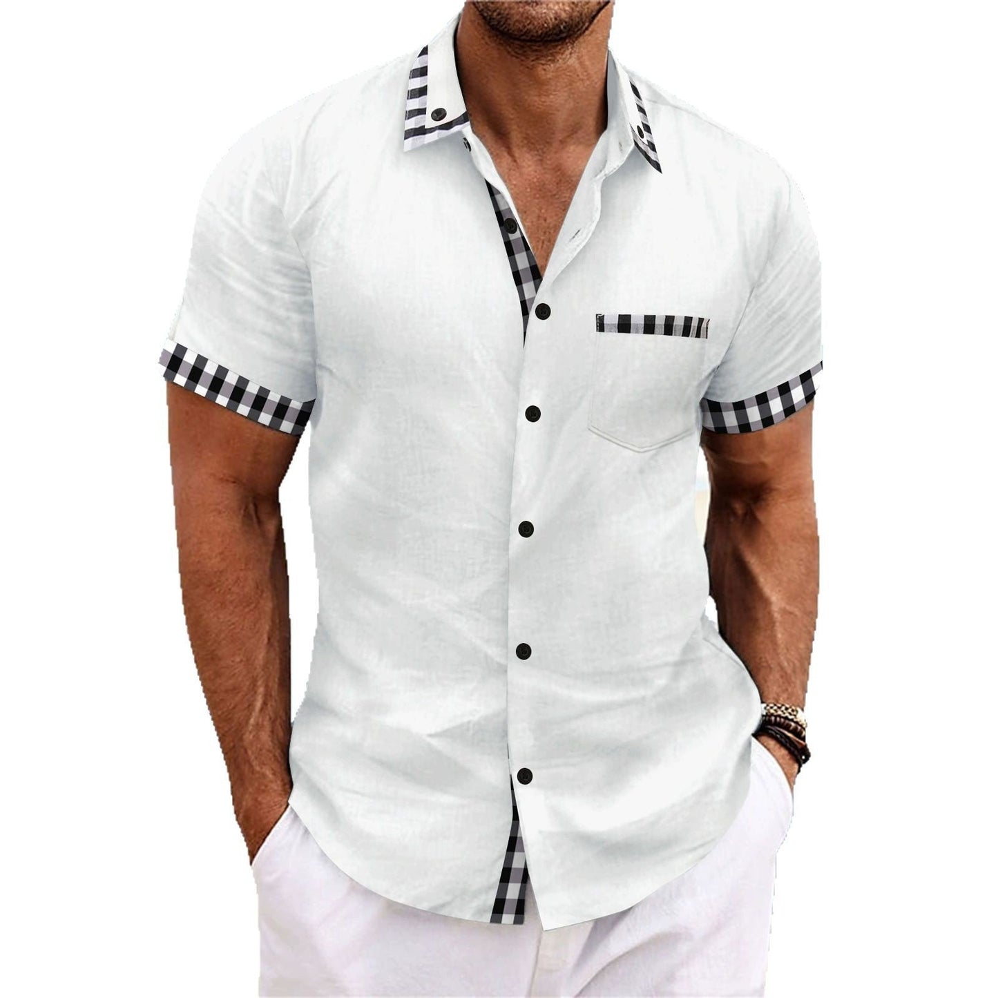 Herren Kurzarmhemd Modern Kariert Slim Fit