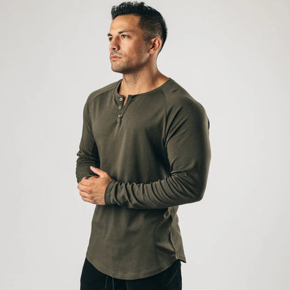 Herren Langarmshirt Baumwolle Hochwertig Knöpfbar Modern