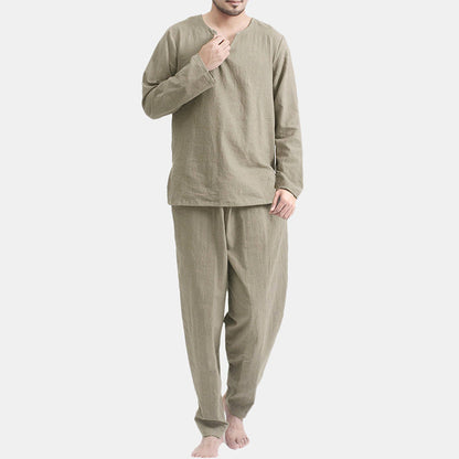 Herren Leinenanzug Schlafanzug Bequem V-Ausschnitt - BerlinGlamour