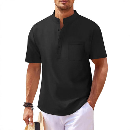Herren Hemd Kurzarm Moderner Stehkragen Elegant