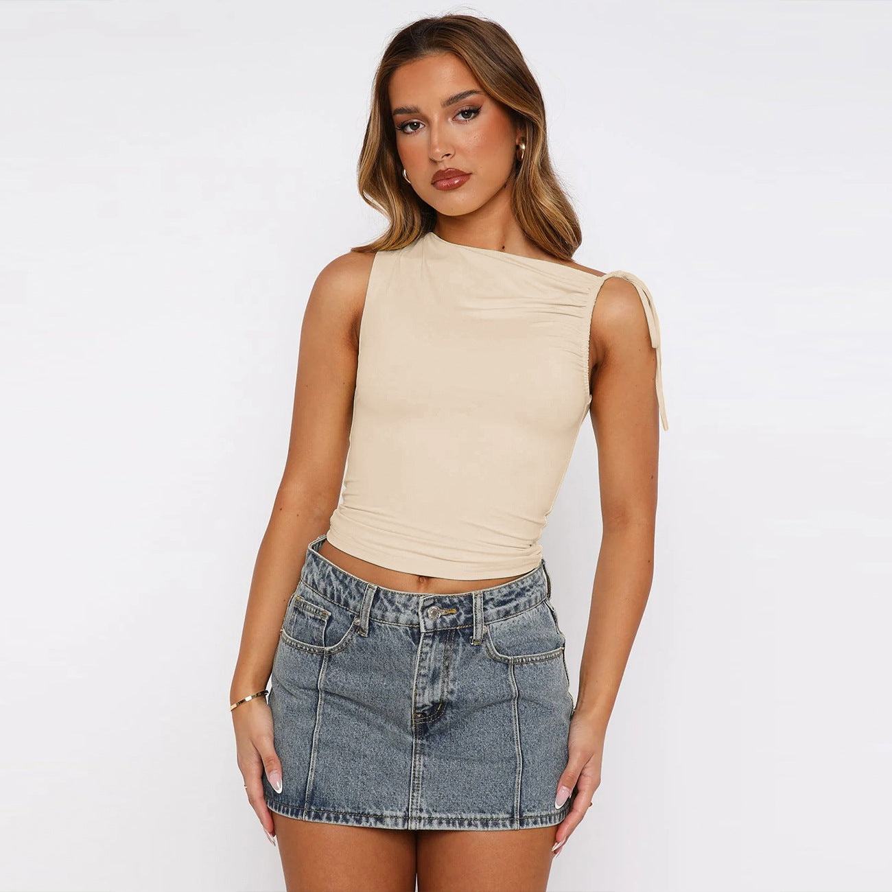 Damen Wickeltop Asymmetrisch Mit Knoten Elegant