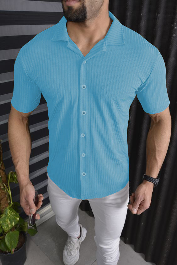 Herren Hemd Kurzarm Slim Fit Rippendesign Modern