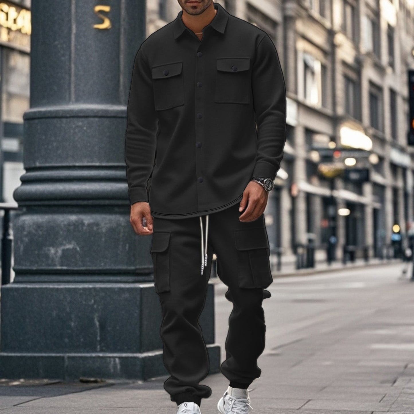 Herren Cargo-Hose modisch mit Langarm-Shirt Trendy