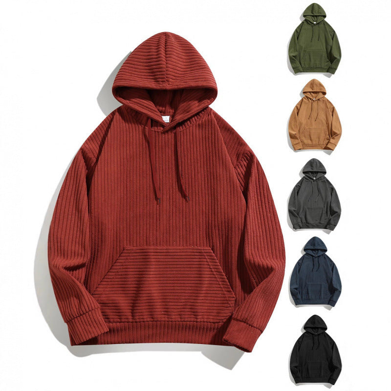 Herren Hoodie Lässig mit Rippenmuster und Taschen - BerlinGlamour