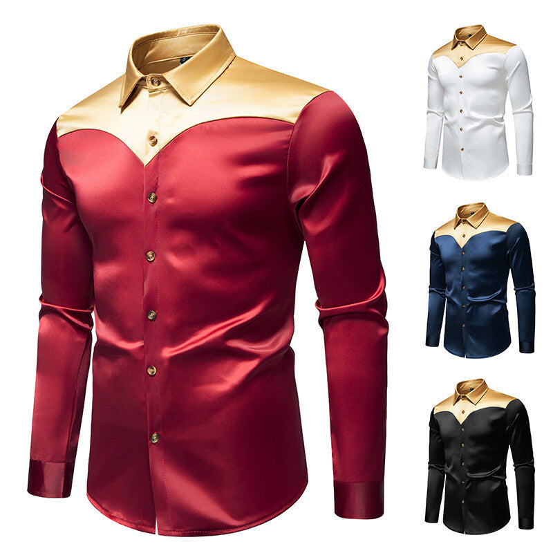 Elegantes Langarmhemd Herren Glänzender Kragen Modern - BerlinGlamour