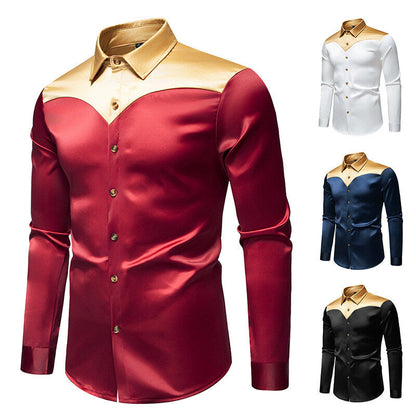 Elegantes Langarmhemd Herren Glänzender Kragen Modern - BerlinGlamour