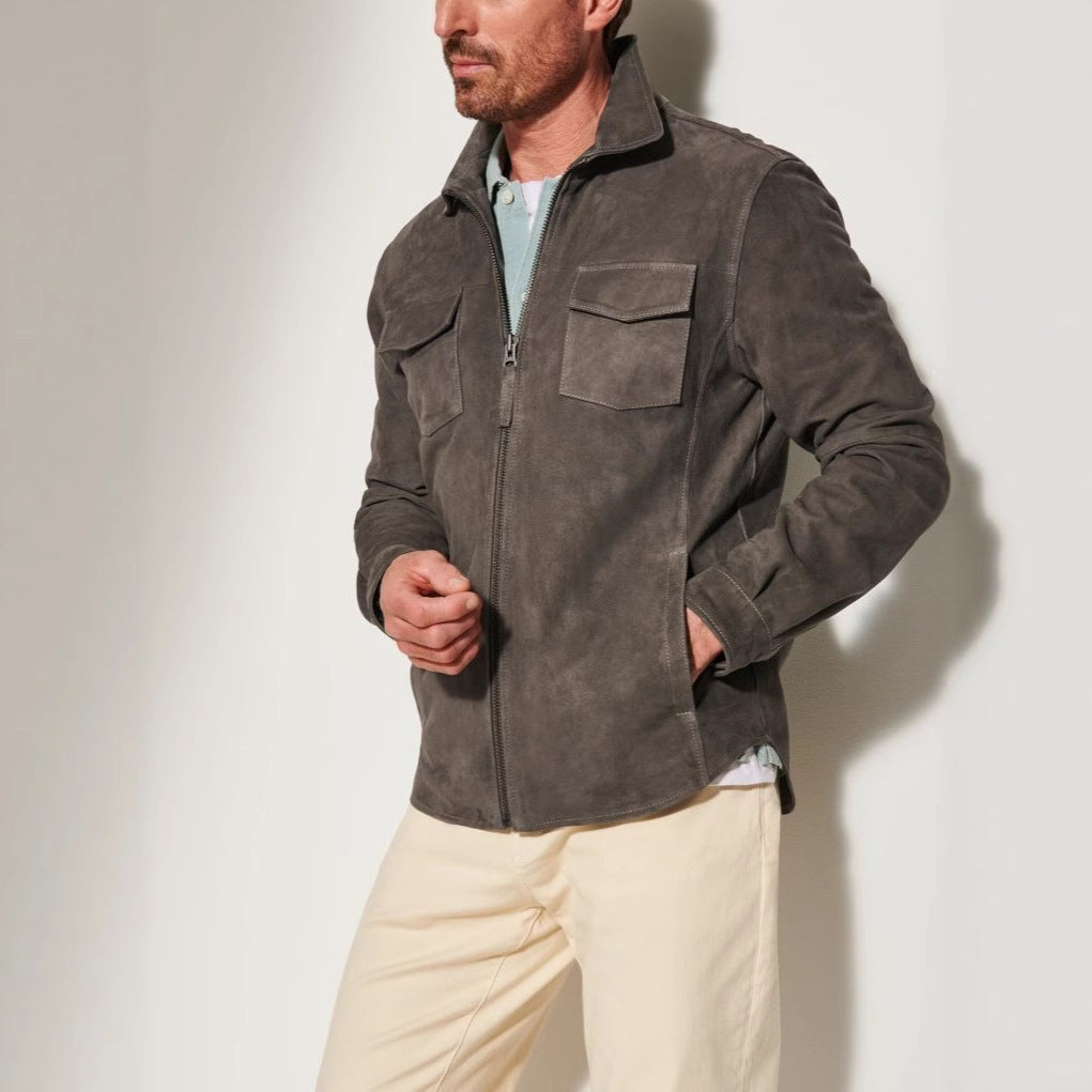 Herren Lederjacke Elegant Wildleder mit Brusttaschen - BerlinGlamour
