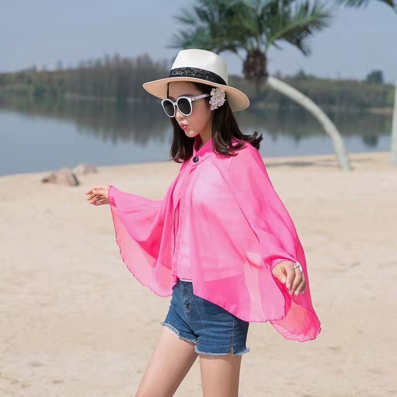 Damen Kimono Chiffon Leicht mit Weiten Ärmeln Sommer