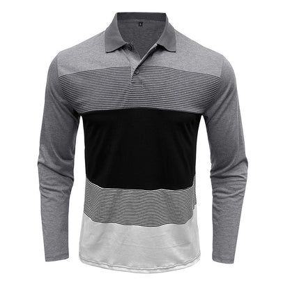 Herren Polo Langarm Streifenmuster Modern