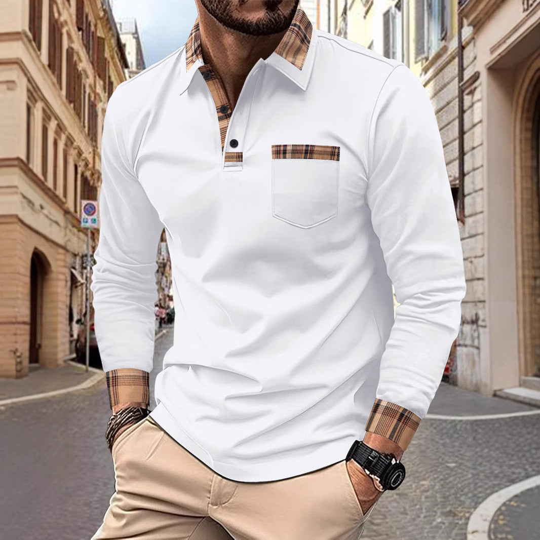 Herren Poloshirt Langarm Kariert Modern