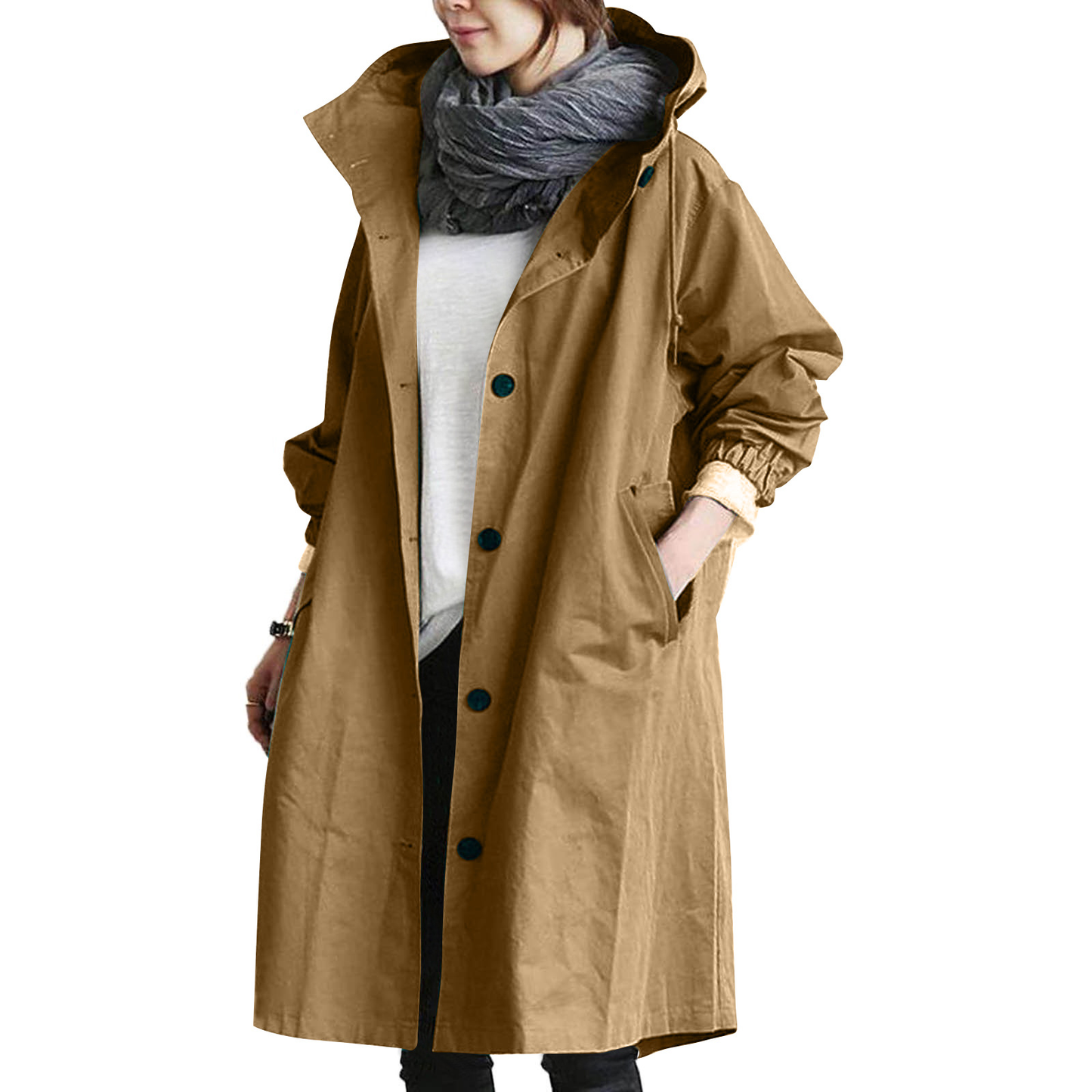 Damen Streetcoat Lang Mantel mit Knöpfen