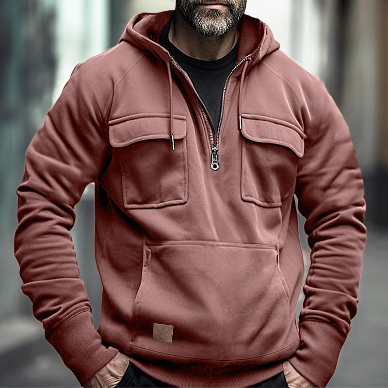 Herren Kapuzenpullover Modern mit Brusttasche Schwarz