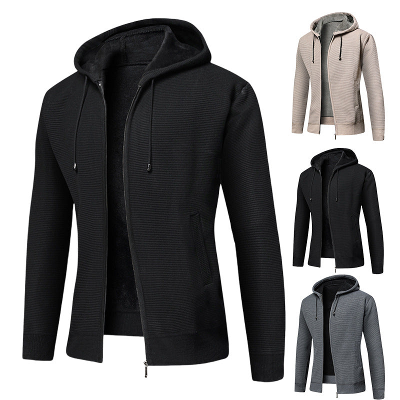 Herren Kapuzenjacke Fleecegefüttert Rippdesign Modern - BerlinGlamour