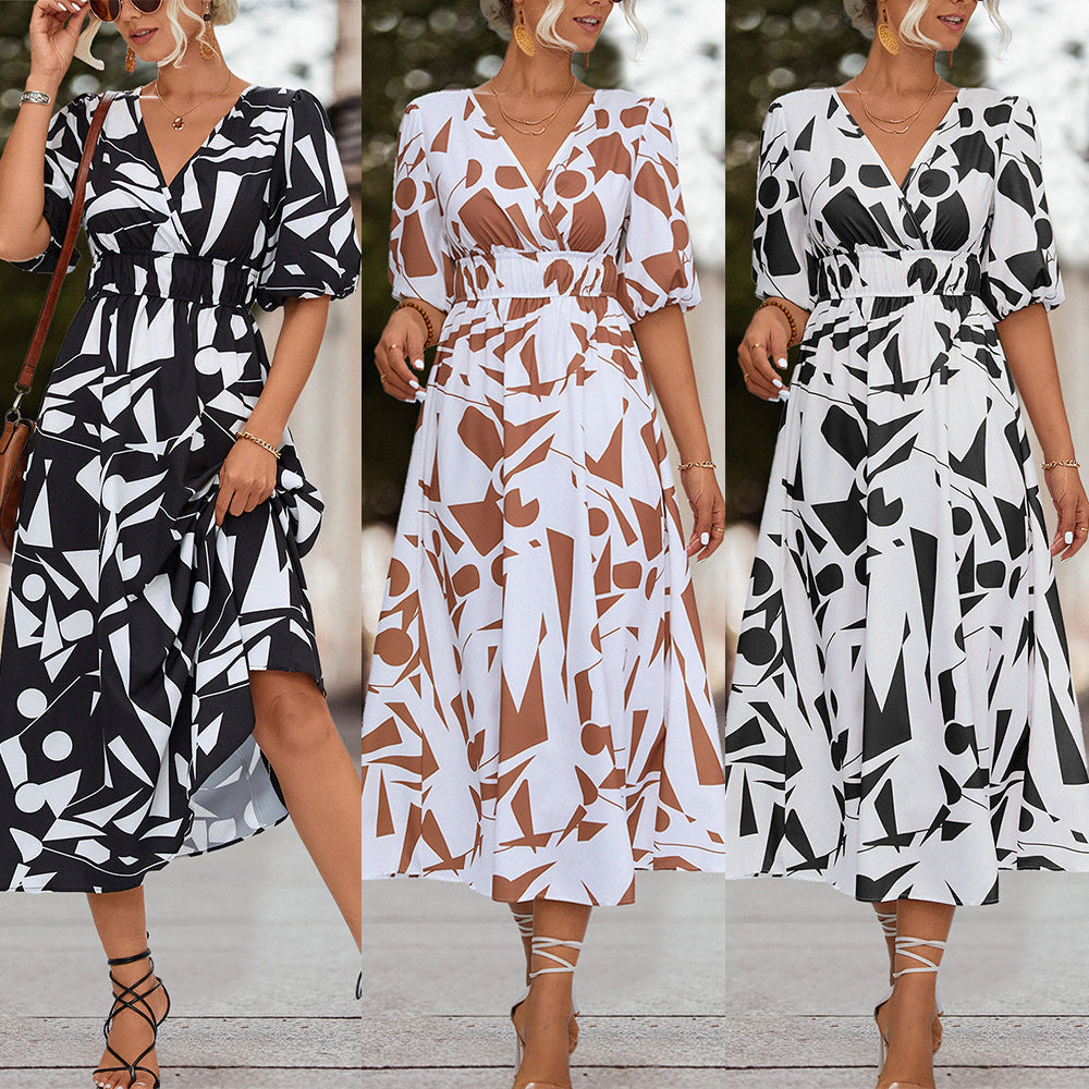 Damen Midikleid Geometrisches Muster Elastisch Moderne - BerlinGlamour