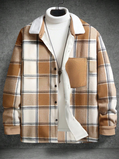 Herren Flanelljacke Kariert Baumwolle Mit Taschen