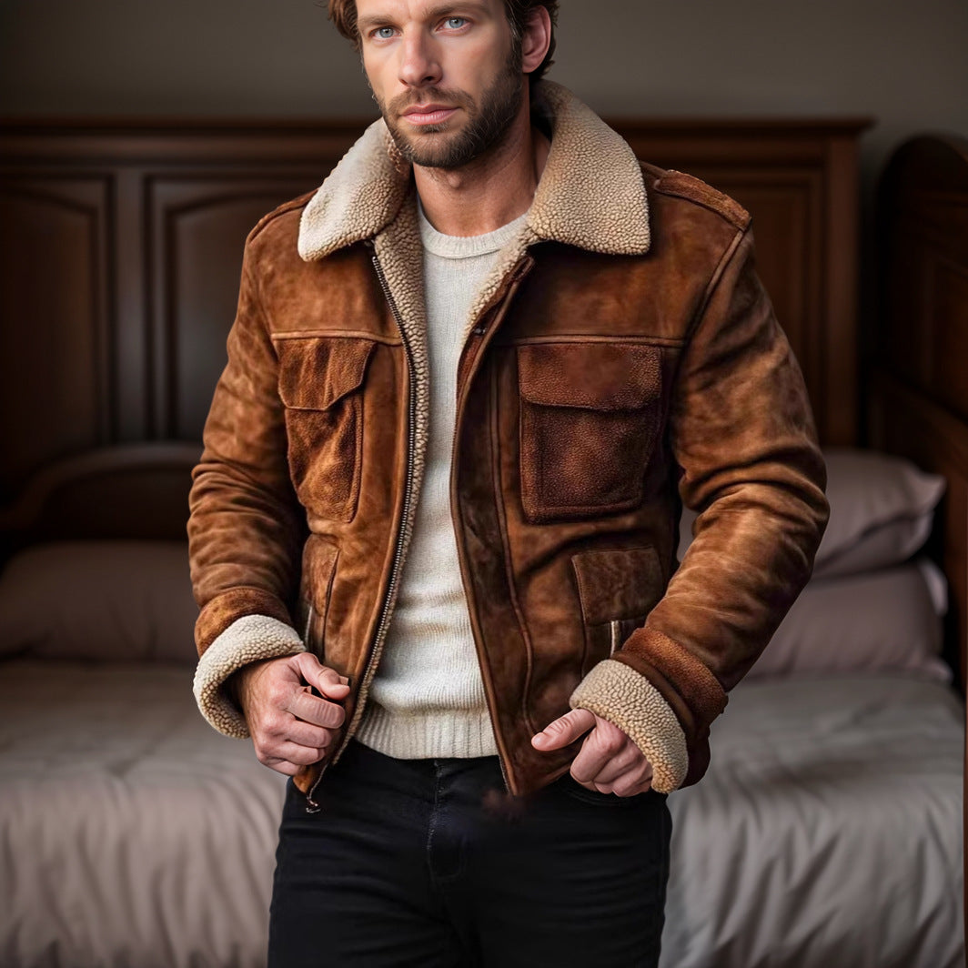 Herren Lederjacke Warm Sherpa Futter Praktisch - BerlinGlamour