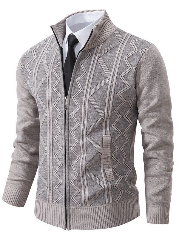 Herren Strickjacke Stehkragen Zopfmuster Modern - BerlinGlamour