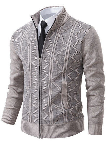Herren Strickjacke Stehkragen Zopfmuster Modern - BerlinGlamour