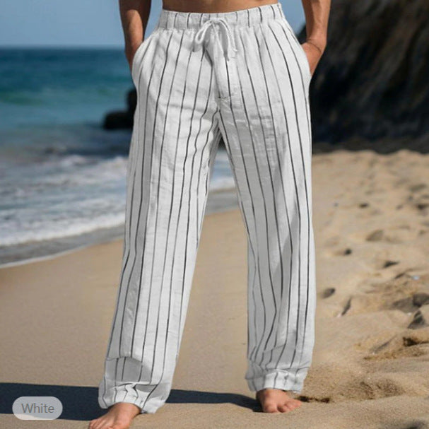 Herren Leinenhose Lässig Elastisch Bequem Mit Taschen