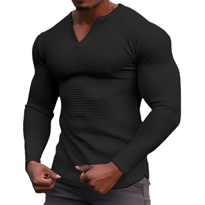 Herren T-Shirt Langarm Modern mit V-Ausschnitt Trendy
