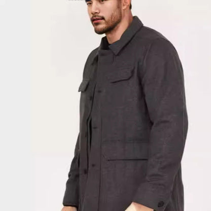 Herren Wolljacke Lässig mit Brusttasche Winter