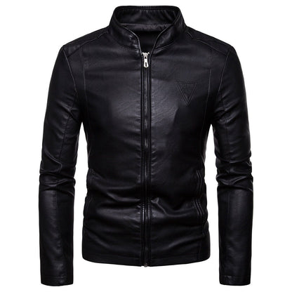 Herren Lederjacke Modern Stehkragen Reißverschlusstaschen