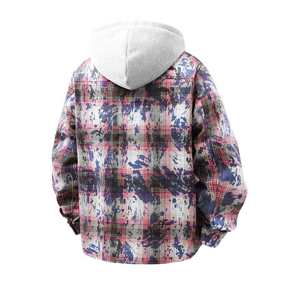 Herren Overshirt Kariert Lässig mit Kapuze Berlin Style