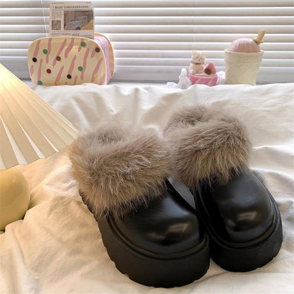 Damen Clogs Flauschig Warm mit Kunstfell und Robuster Sohle