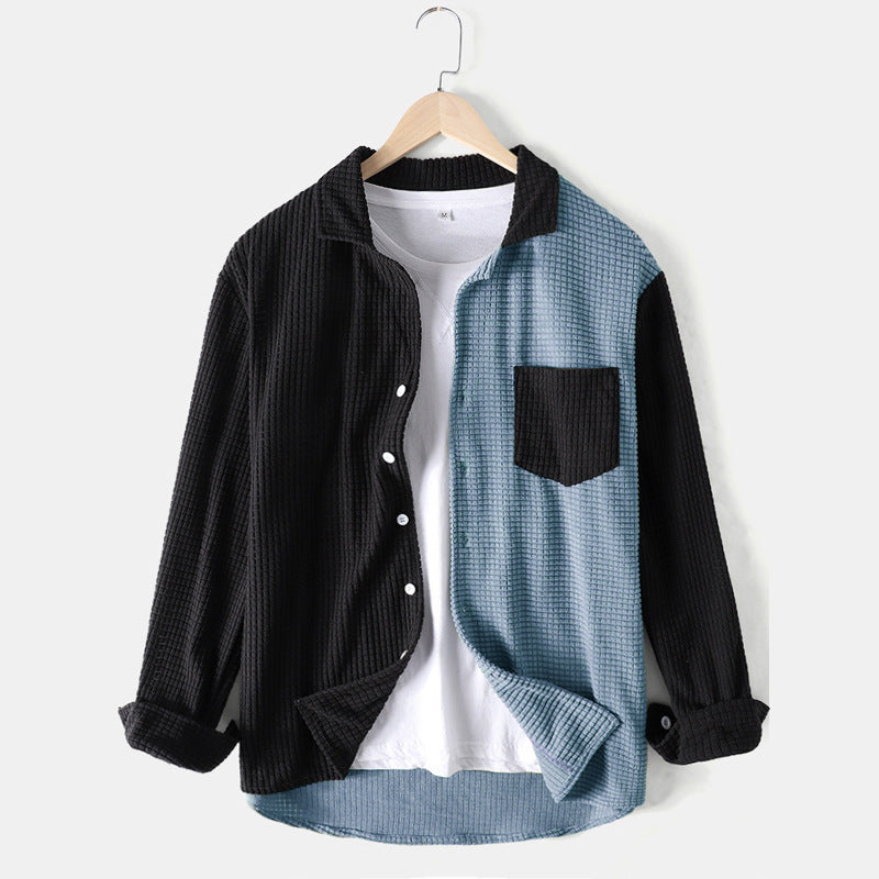Herren Hemd Waffelpiqué Modern Mit Farbkontrast