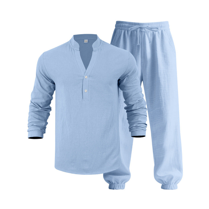 Herren Oberteil Langarm mit Knöpfen und Jogginghose Bequem