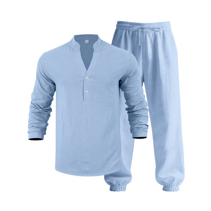 Herren Oberteil Langarm mit Knöpfen und Jogginghose Bequem