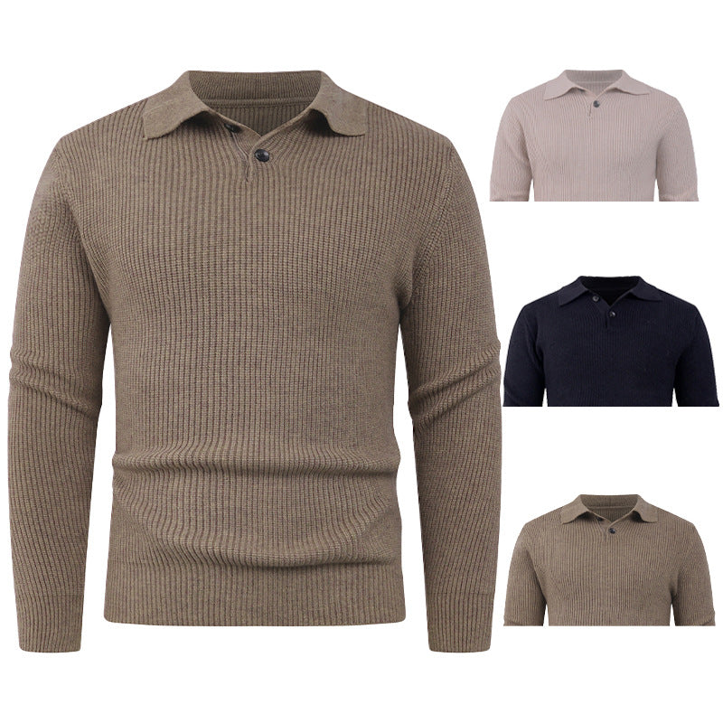 Herren Pullover Strick Modern Polokragen Knopfverschluss - BerlinGlamour