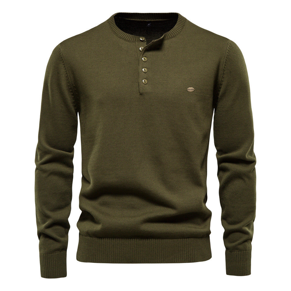 Strickpullover Herren Modern Henley Ausschnitt Feinripp