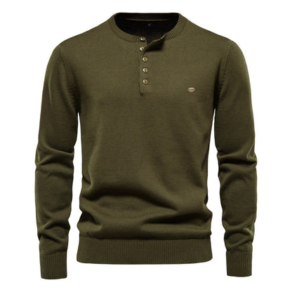 Strickpullover Herren Modern Henley Ausschnitt Feinripp