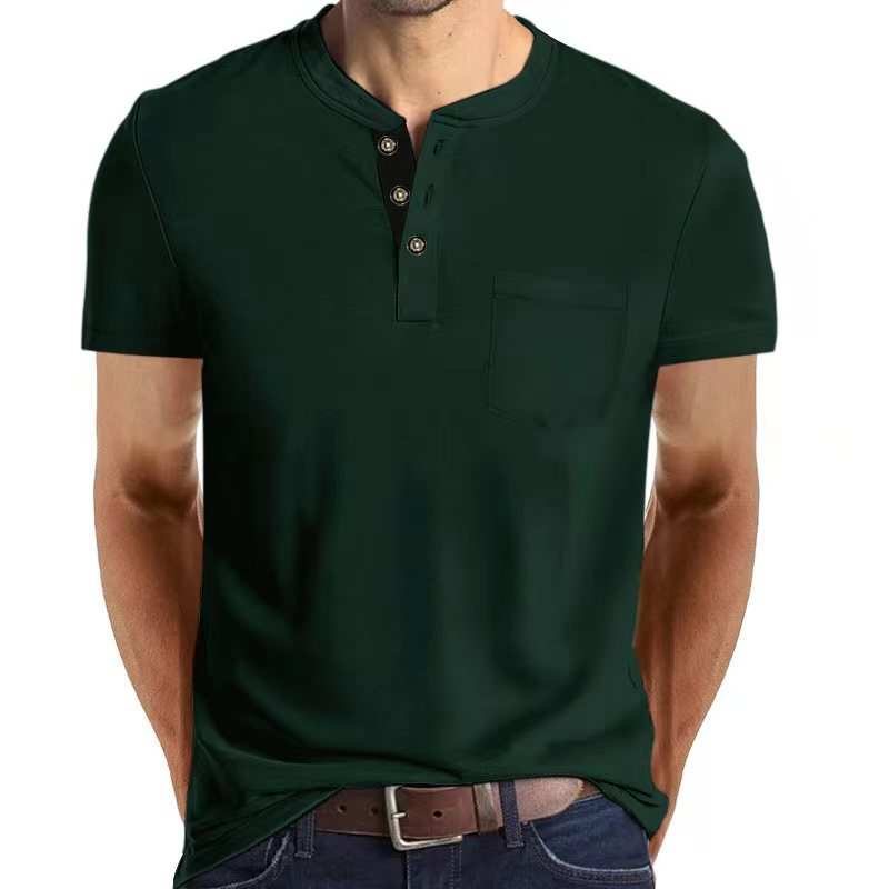 Herren Kurzarmshirt Modern Knopfleiste Brusttasche