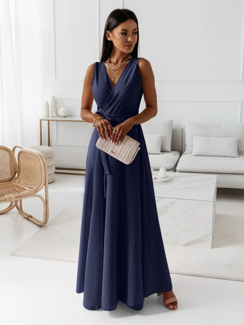 Elegantes Maxi Kleid Damen Wickelkleid Hochzeitsgast