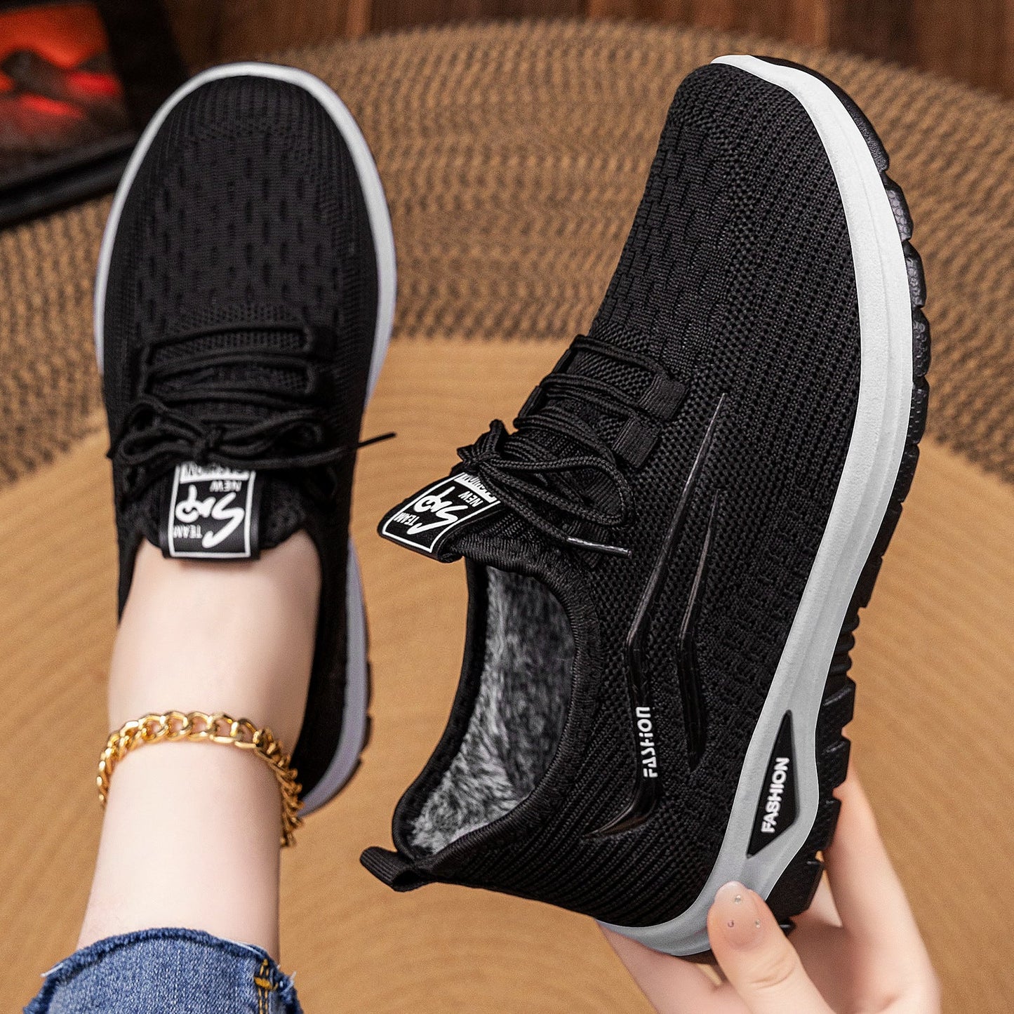 Damen Sport Sneaker Bequem Kuschelig Rutschfest