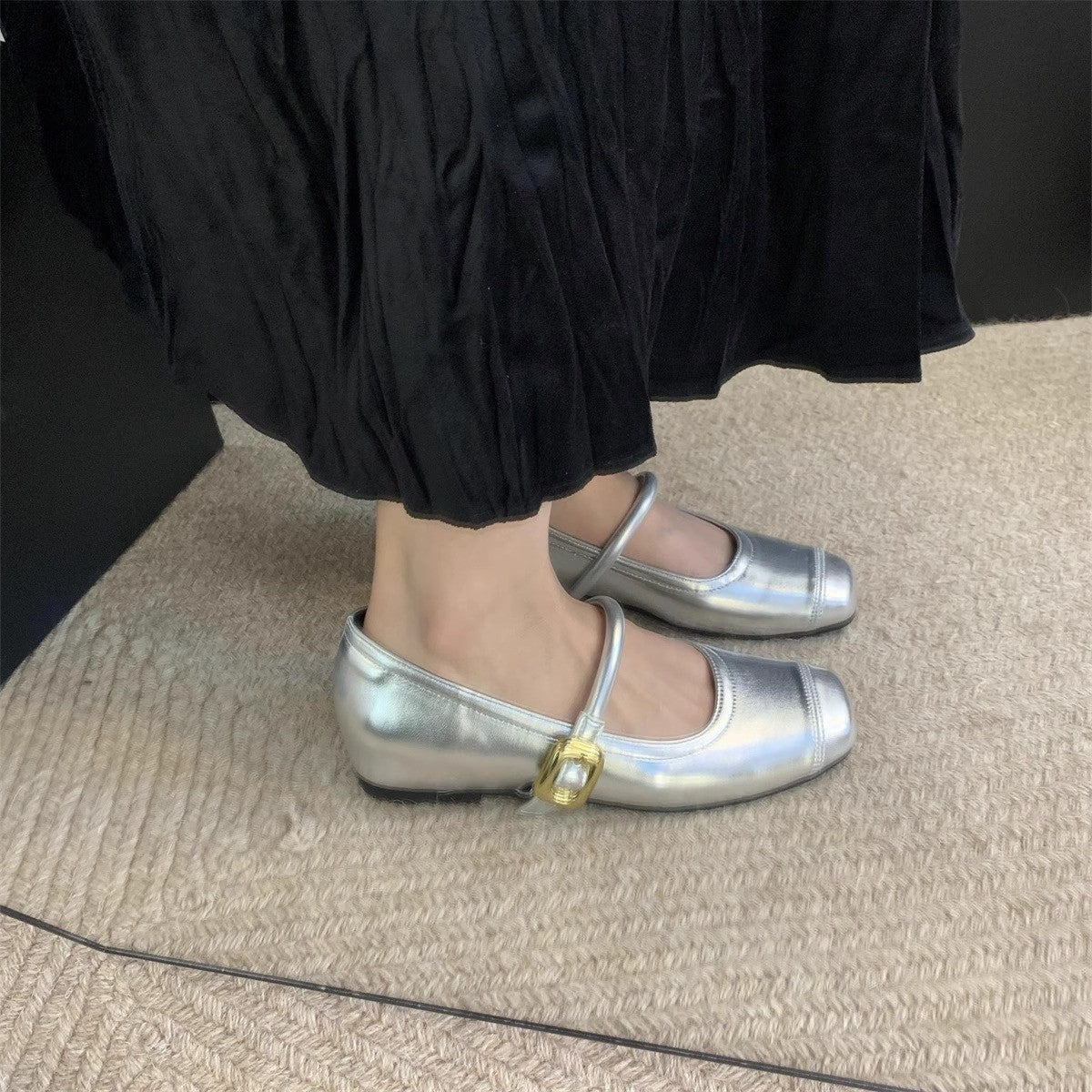 Damen Ballerinas Elegante Metall Schnalle Schuhe