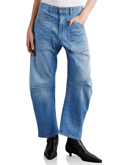 Damen Hohe Bund Jeans Hose mit Taschen