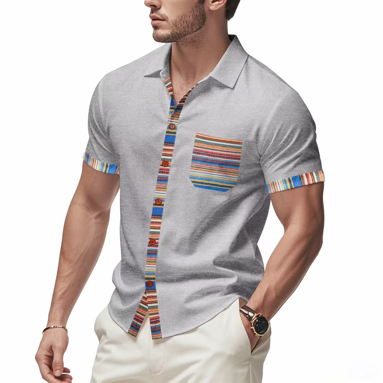 Herren Kurzarmhemd Bunt Modern Sommer