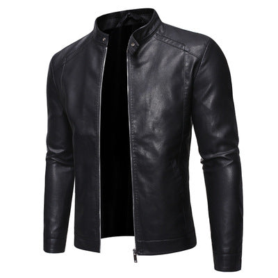 Lederjacke Herren Stehkragen Modern Schwarz Ledermantel - BerlinGlamour