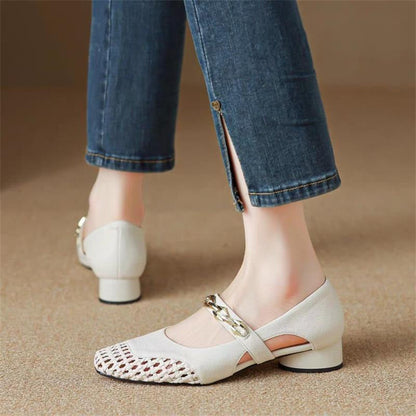Damen Ballerinas Elegante Riemchen Schuhe Absatz