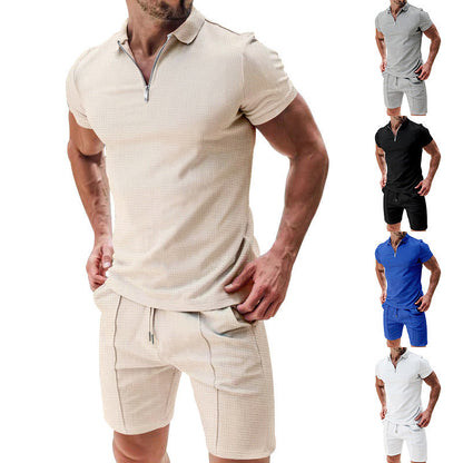 Herren Sportshirt Kurzarm mit Reißverschluss und passenden Shorts