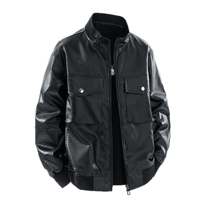 Lederjacke Herren Lässig Glänzend Schwarz