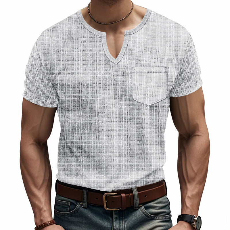 Herren Kurzarmshirt Strukturiert mit Brusttasche Modern