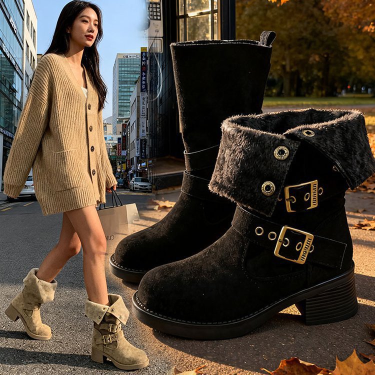 Damen Stiefel Modisch Elegant mit verstellbaren Riemen