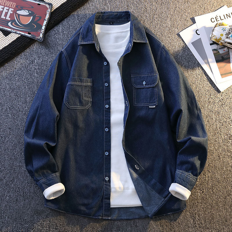 Herren Denim Hemdjacke Lässig mit Brusttaschen Modern